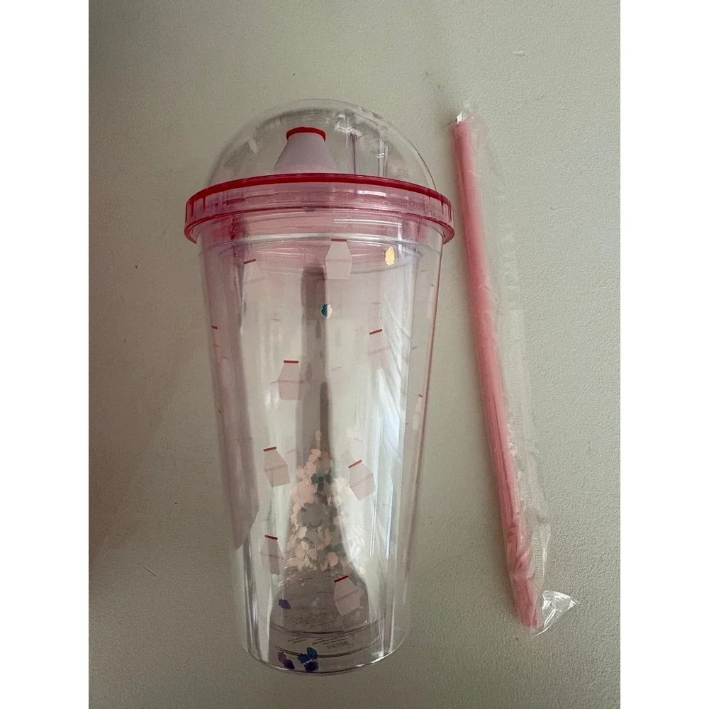 Binggrae Strawberry Milk Cold Cup Tumbler 15oz 450ml‎ Pink Reusable Straw